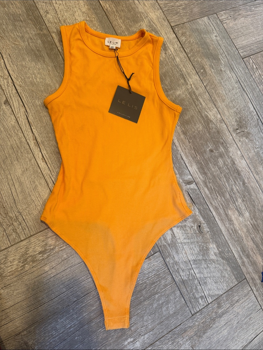 Le Lis Orange Ribbed Tank Bodysuit